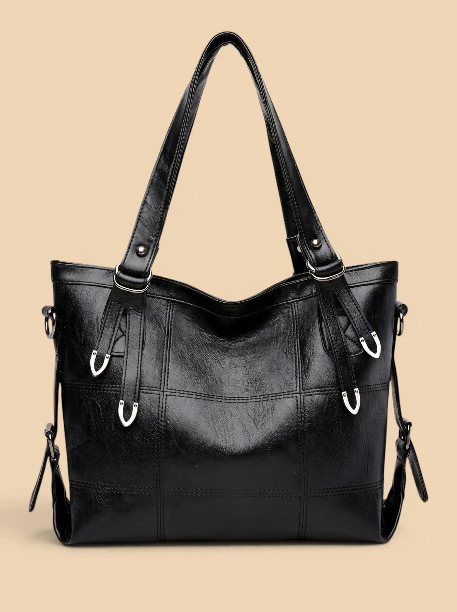 Sac Cabas Femme Cuir Vegan Souple Quotidien Noir