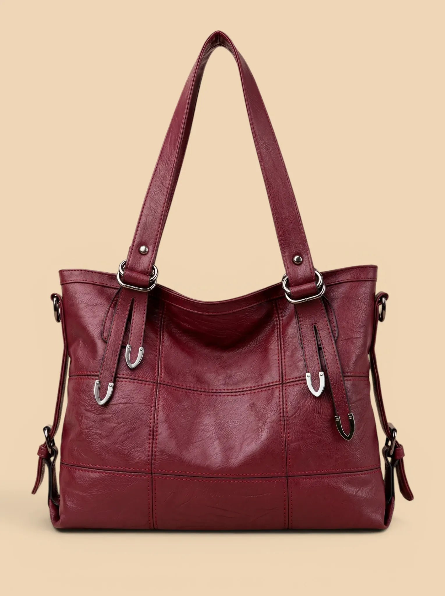 Sac Cabas Femme Cuir Vegan Souple Quotidien Rouge