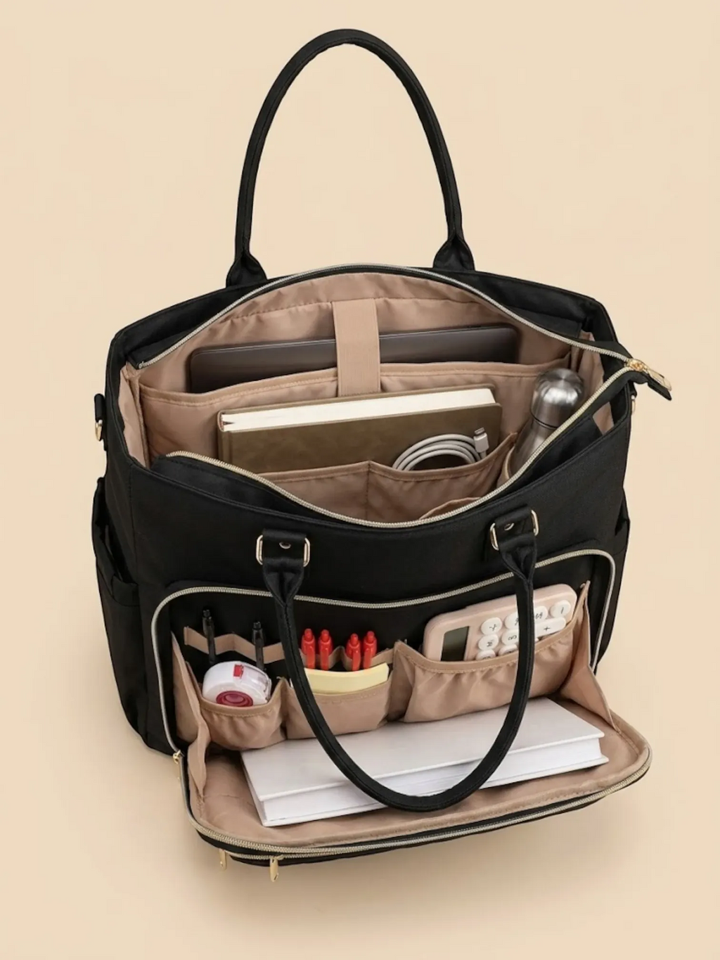 Sac cabas femme porte gourde ordinateur portable Noir / 16 pouces