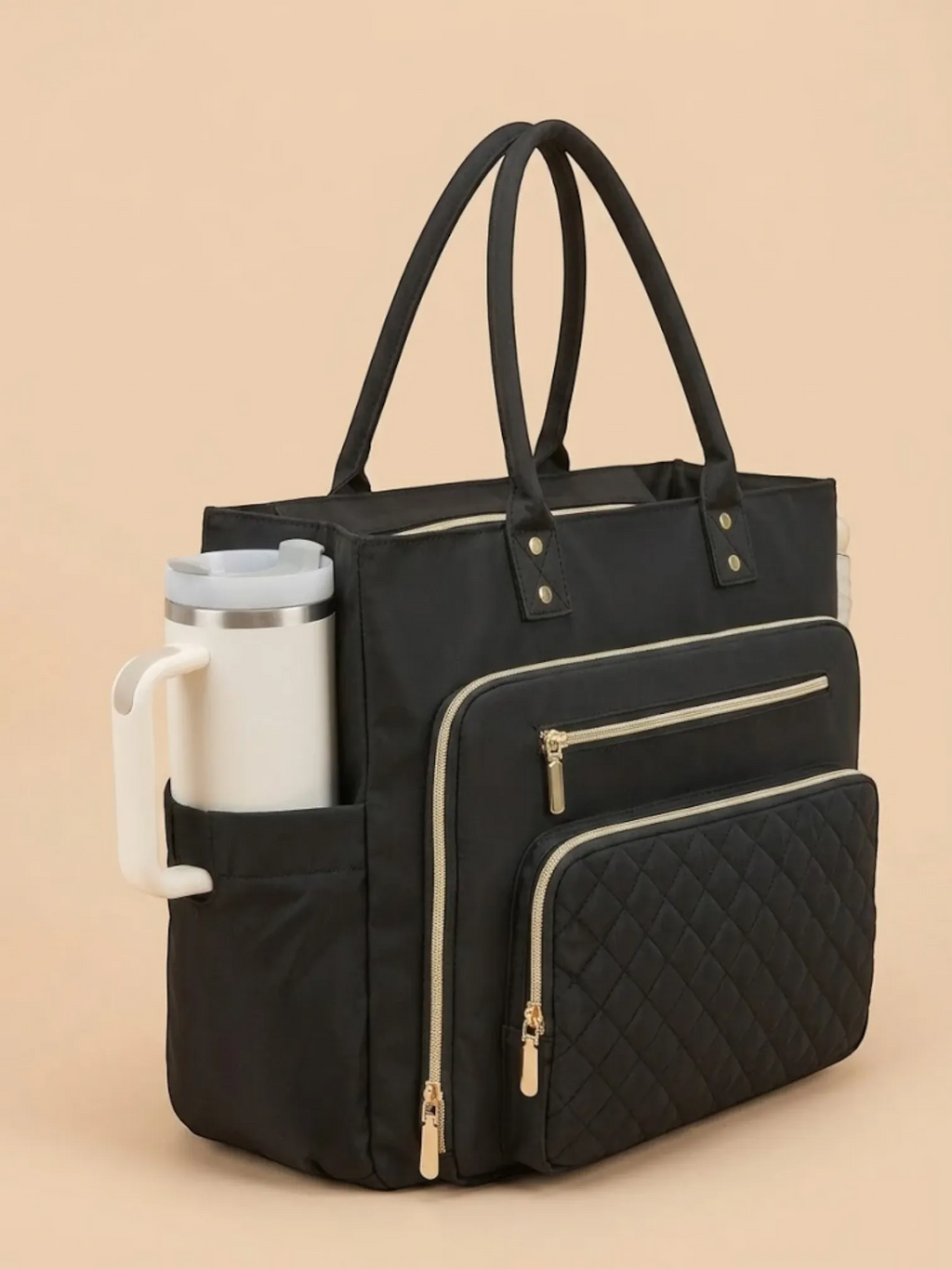 Sac cabas femme porte gourde ordinateur portable Noir / 16 pouces