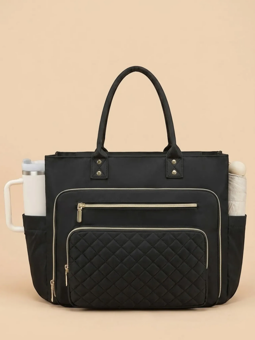 Sac cabas femme porte gourde ordinateur portable Noir / 16 pouces