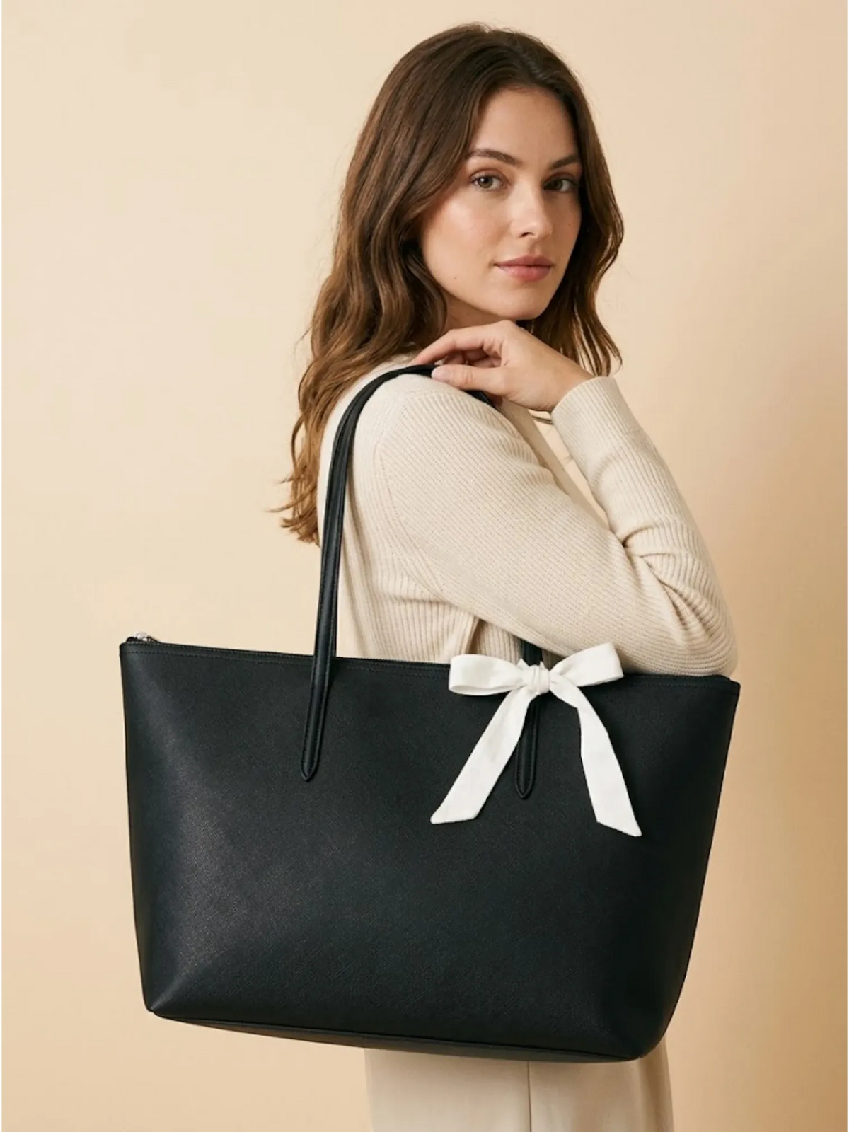 Sac Cabas Large en Similicuir Doublé Noir