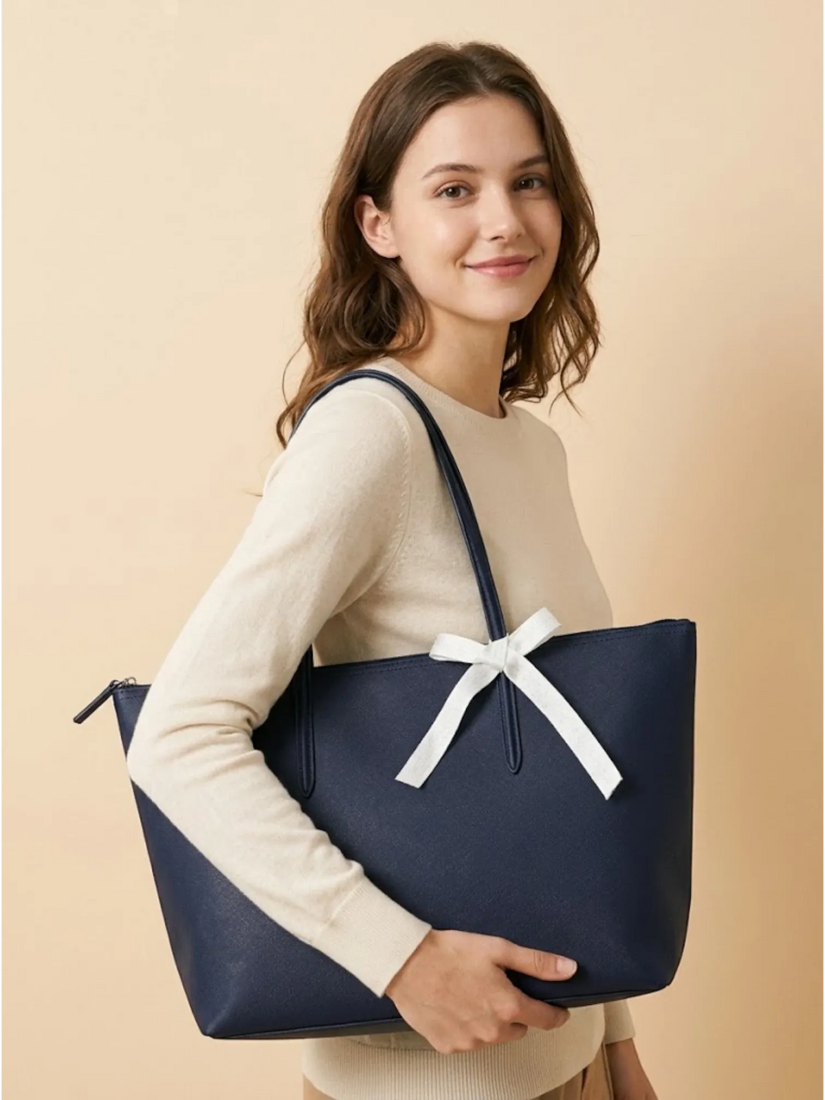 Sac Cabas Large en Similicuir Doublé Marine
