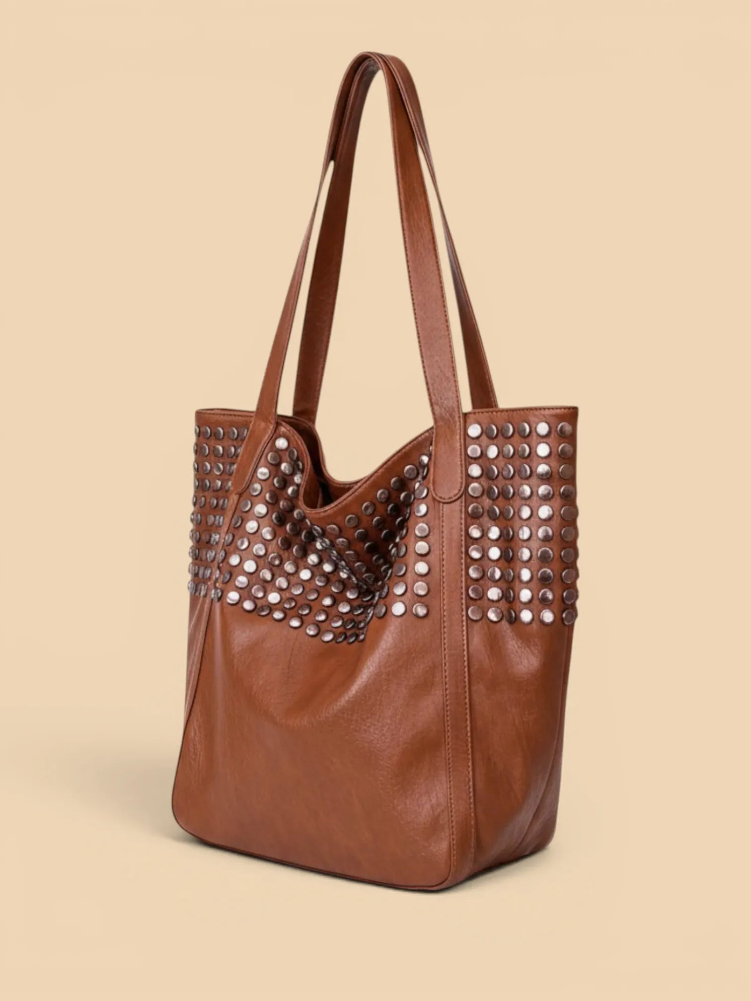 Sac Cabas Marron Clouté Marron