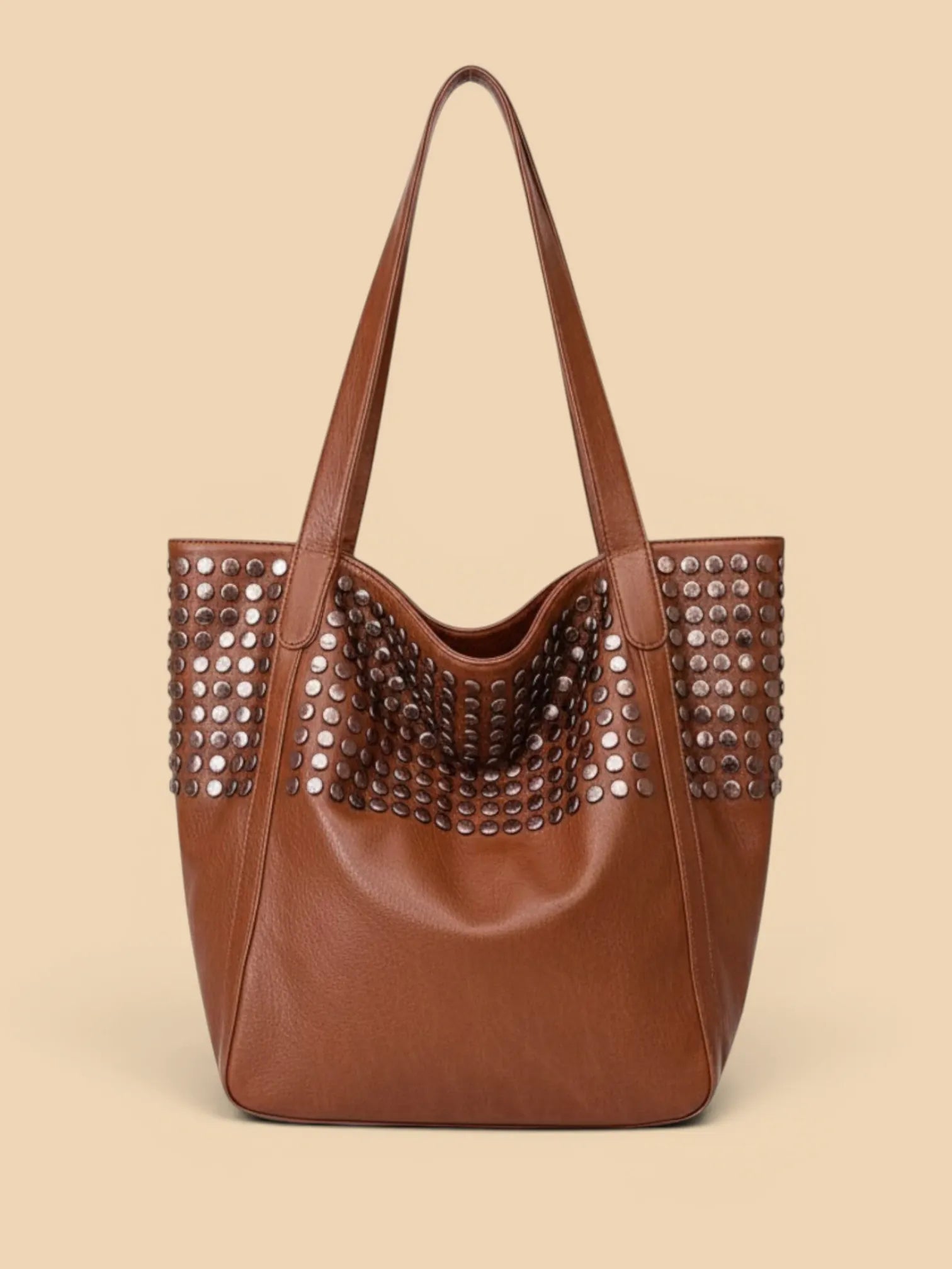 Sac Cabas Marron Clouté Marron