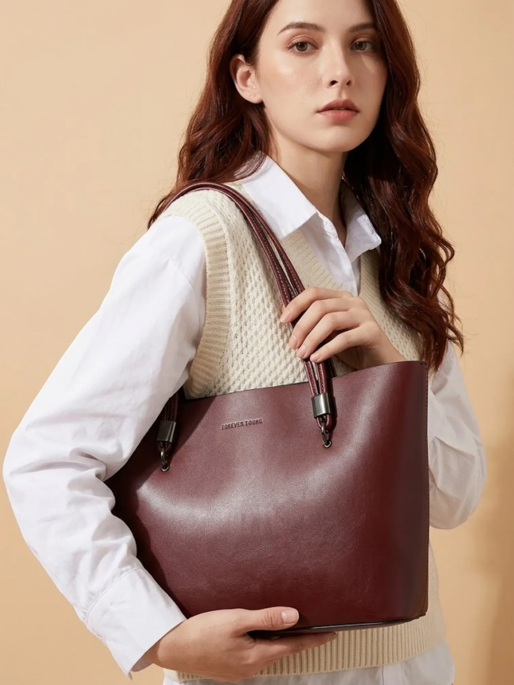 Sac Cabas Minimaliste Évasé Acajou