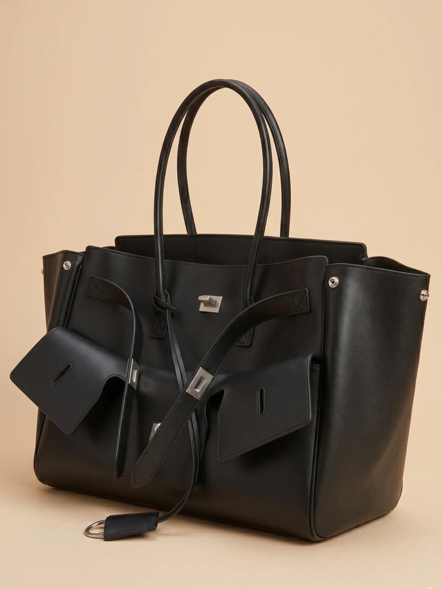 Sac Cabas Multipoches en Cuir Vegan Noir