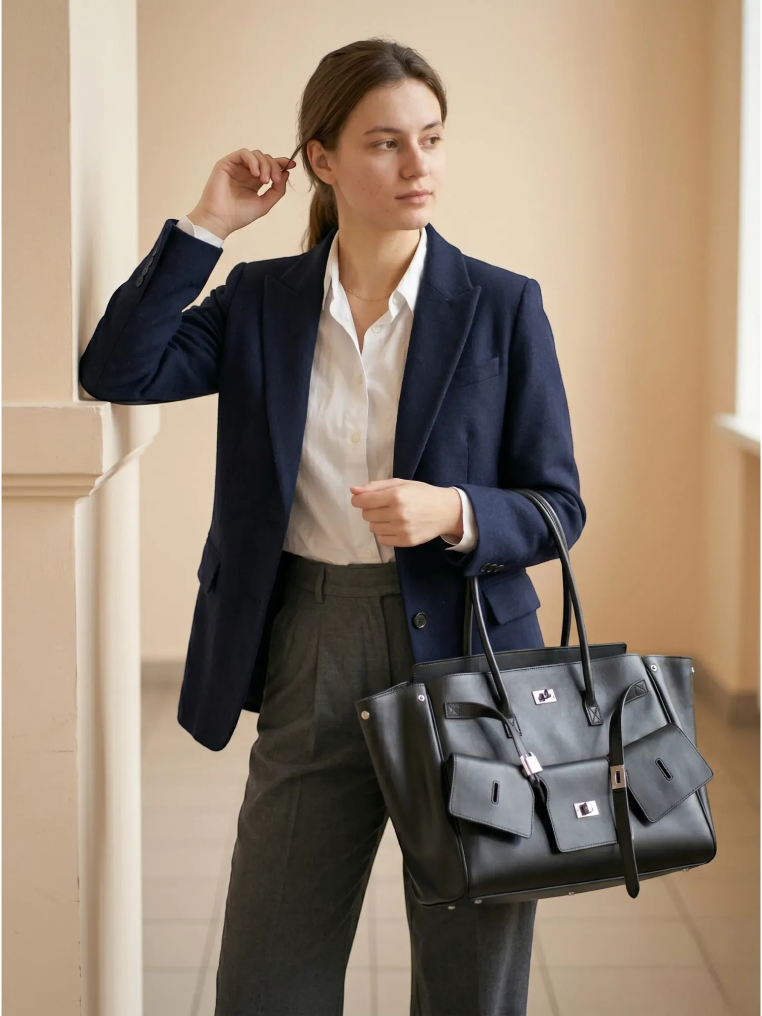 Sac Cabas Multipoches en Cuir Vegan Noir