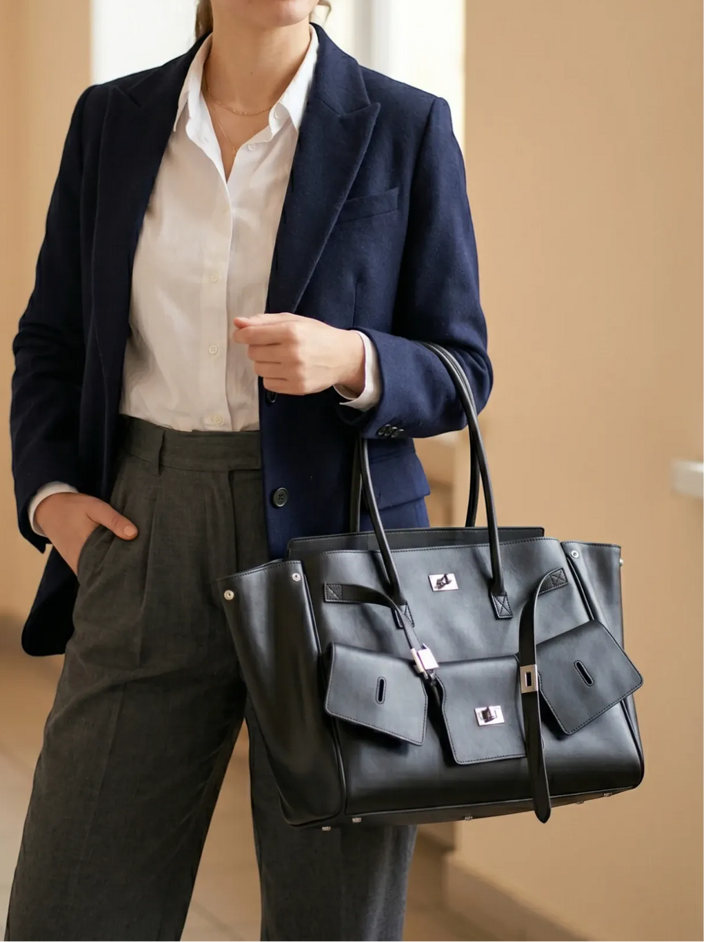 Sac Cabas Multipoches en Cuir Vegan Noir