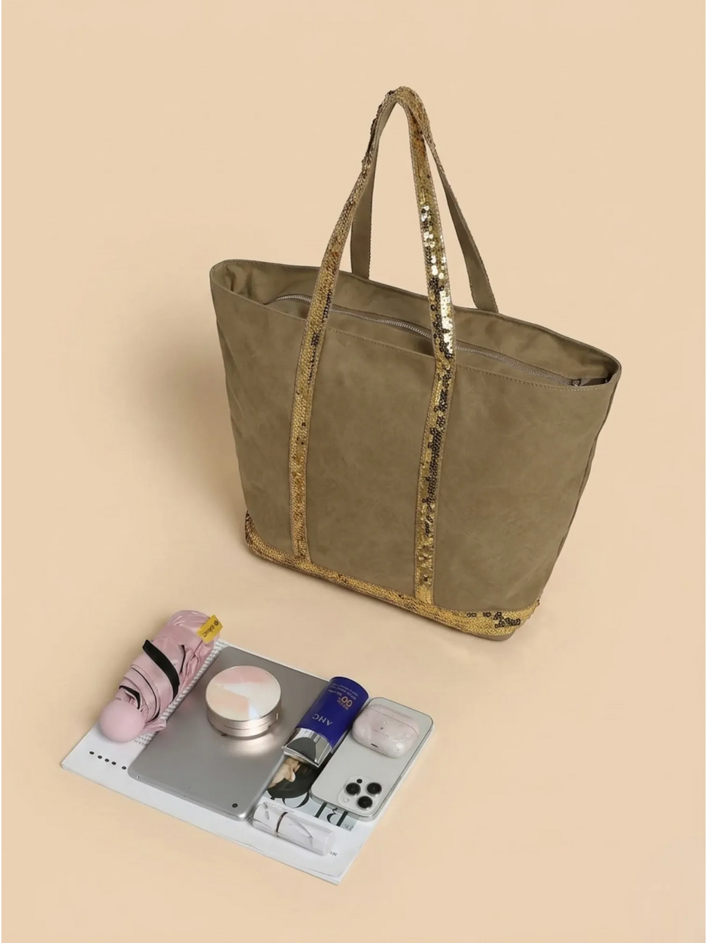 Sac Cabas Paillette Doré