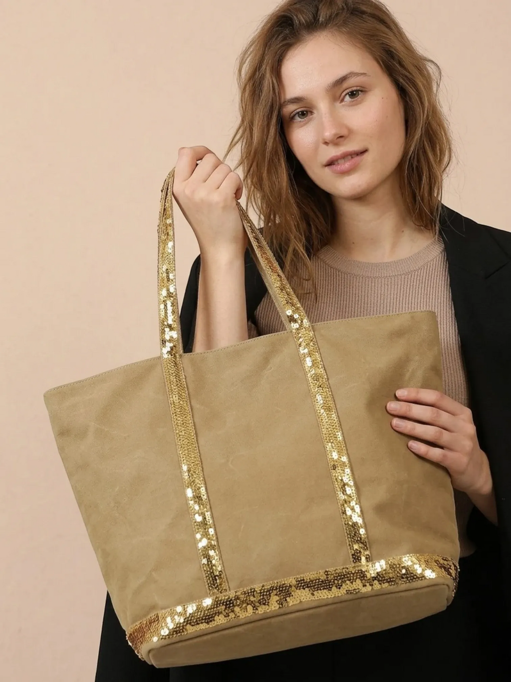 Sac Cabas Paillette Doré