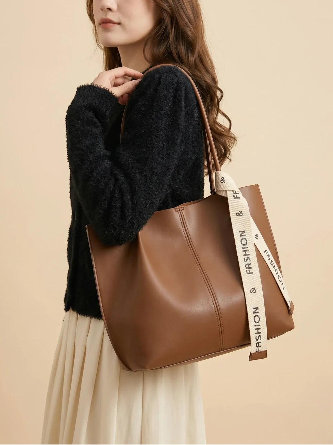 Sac Cabas Simili Cuir Marron Marron