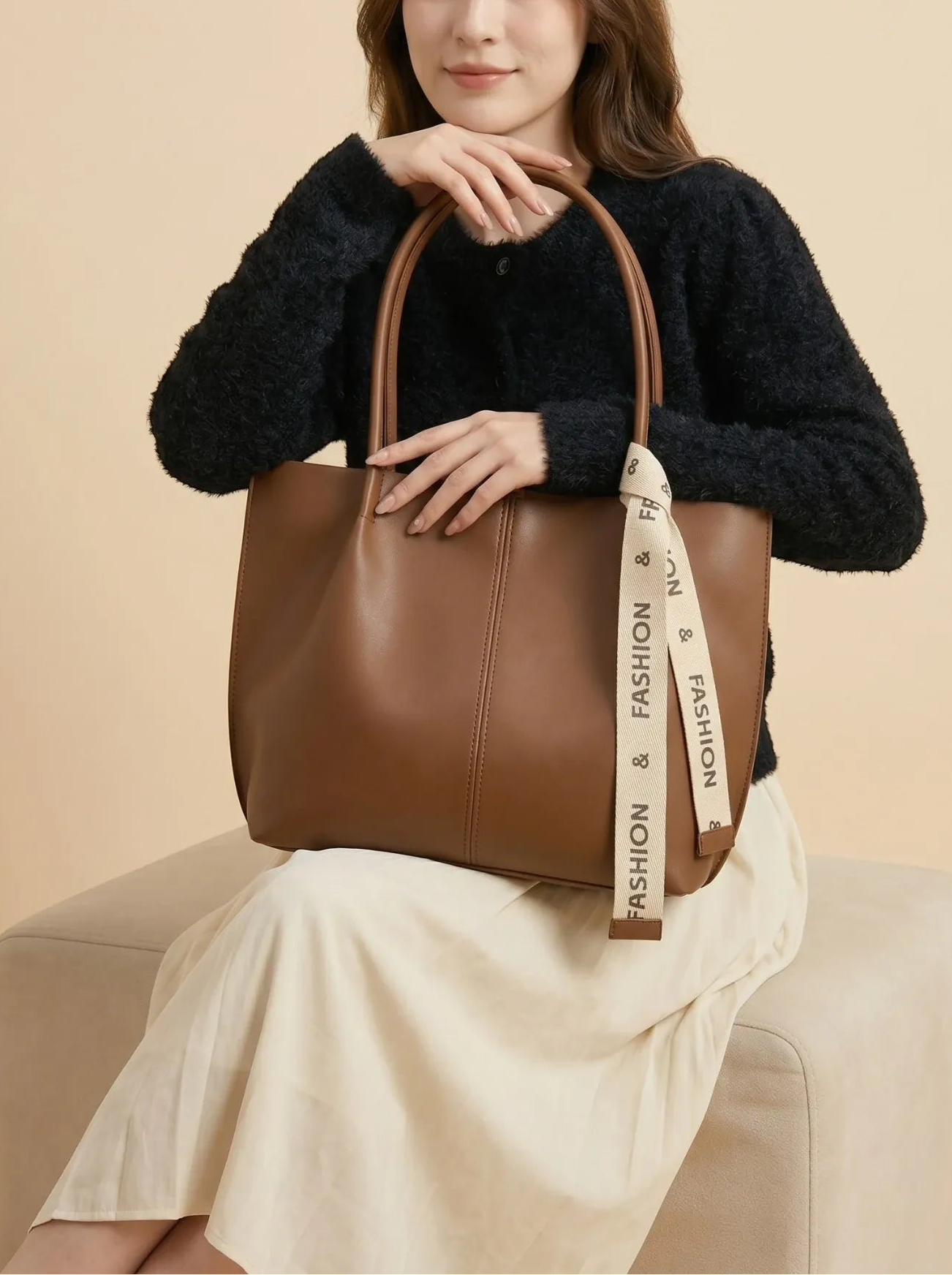 Sac Cabas Simili Cuir Marron Marron