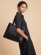 Sac Cabas Similicuir Surpiqûres Contrastées Femme Noir