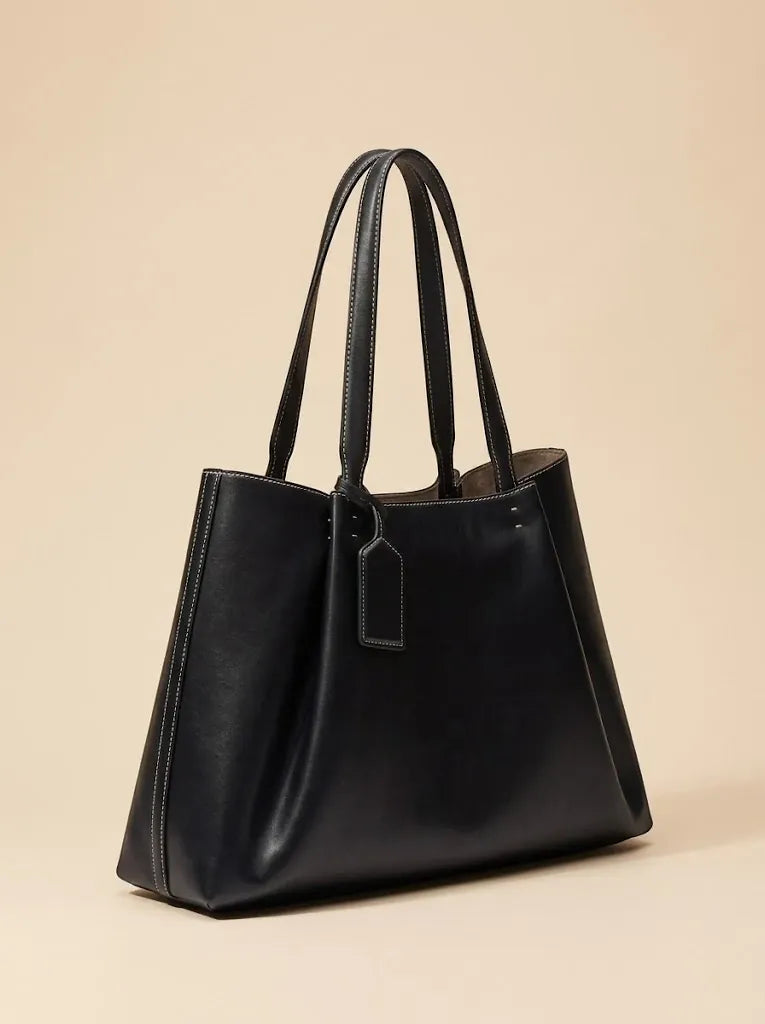 Sac Cabas Similicuir Surpiqûres Contrastées Femme Noir