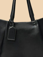Sac Cabas Similicuir Surpiqûres Contrastées Femme Noir