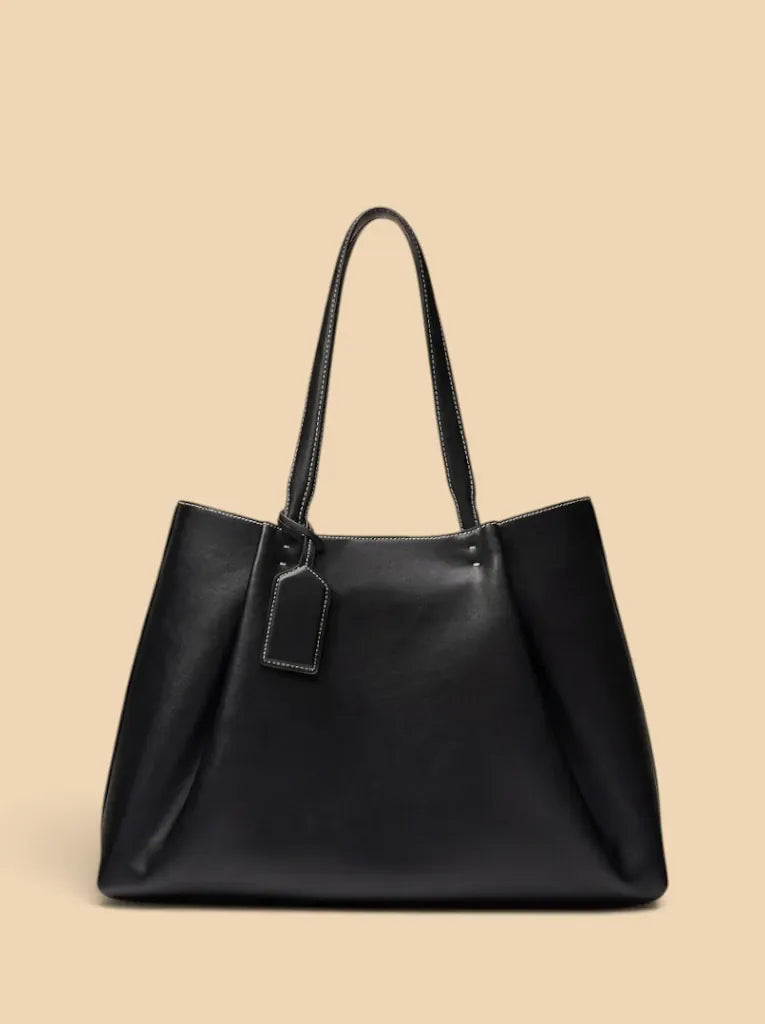 Sac Cabas Similicuir Surpiqûres Contrastées Femme Noir