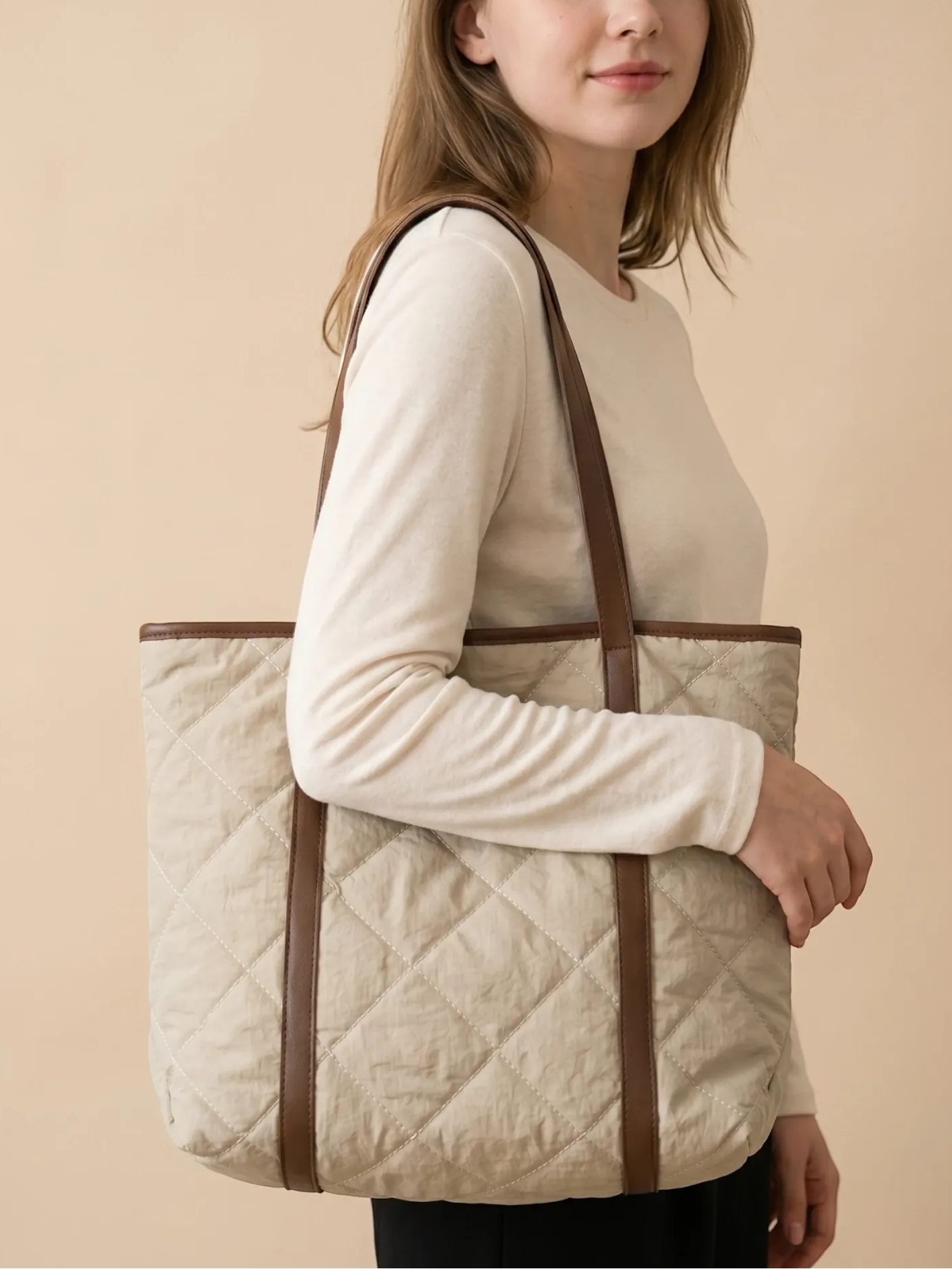 Sac Cabas Surpiqué Losange Khaki