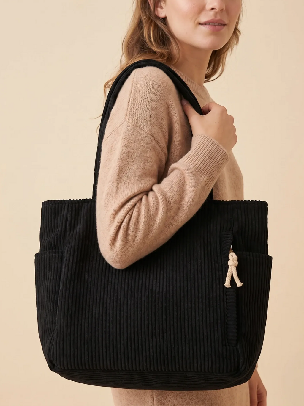 Sac cabas velours côtelé épaisse Noir
