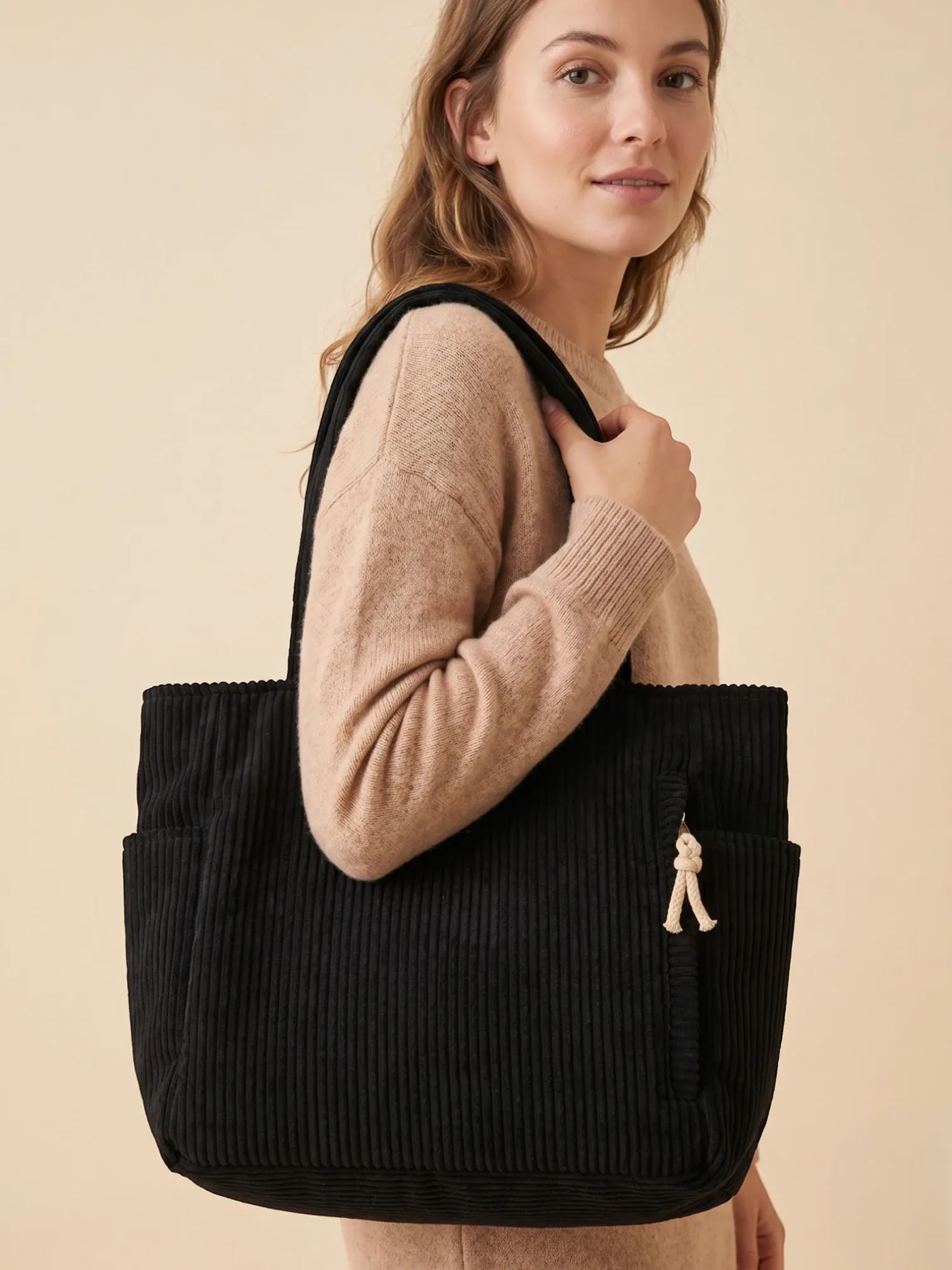 Sac cabas velours côtelé épaisse Noir