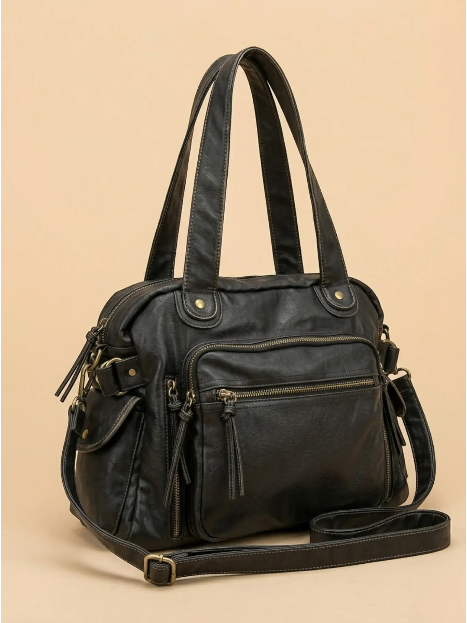 Sac Cabas Zippé Vintage Noir