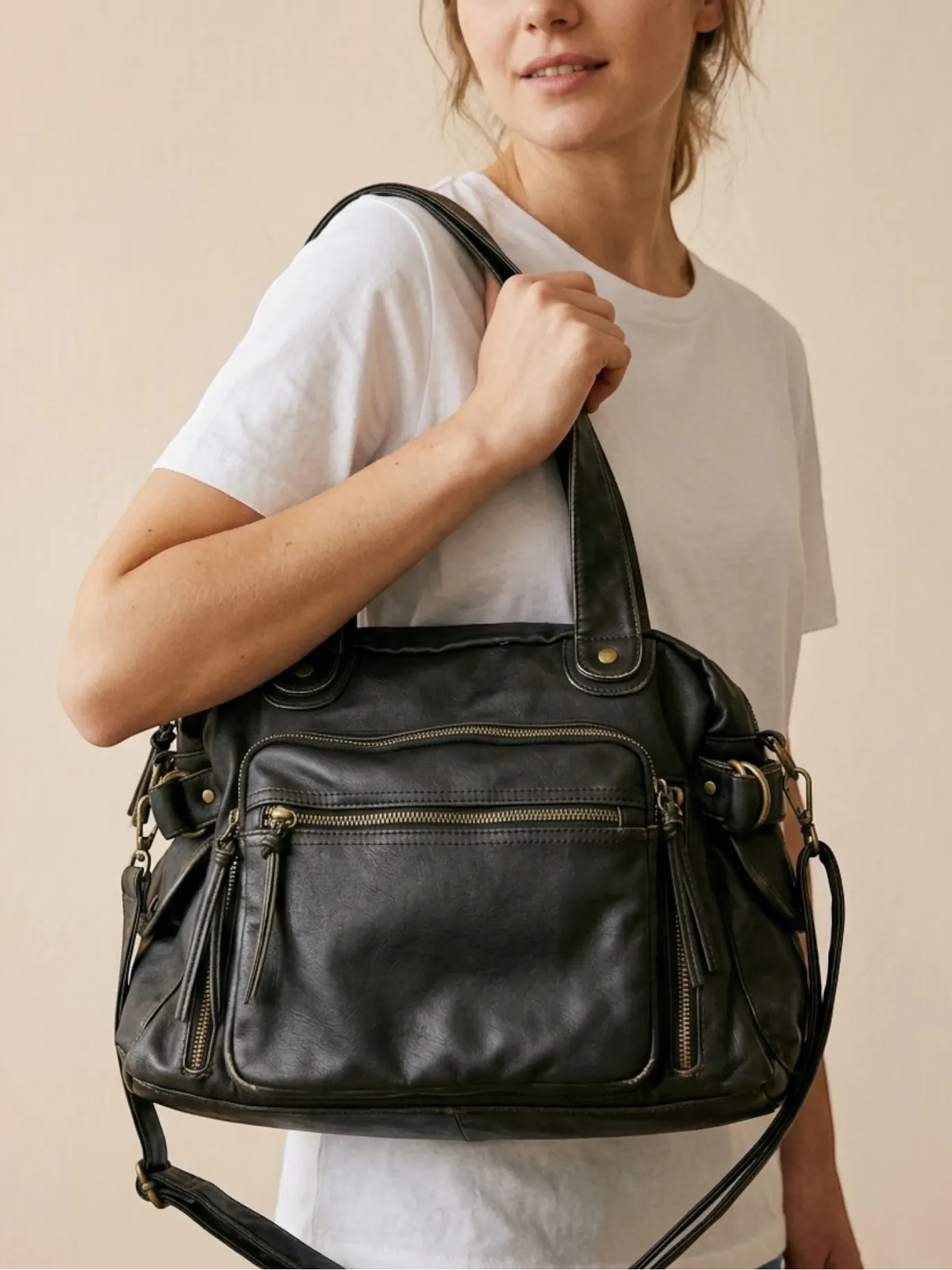 Sac Cabas Zippé Vintage Noir