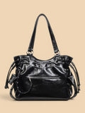 Sac Cuir Vegan Lacets Œillets Style Rock Femme Noir
