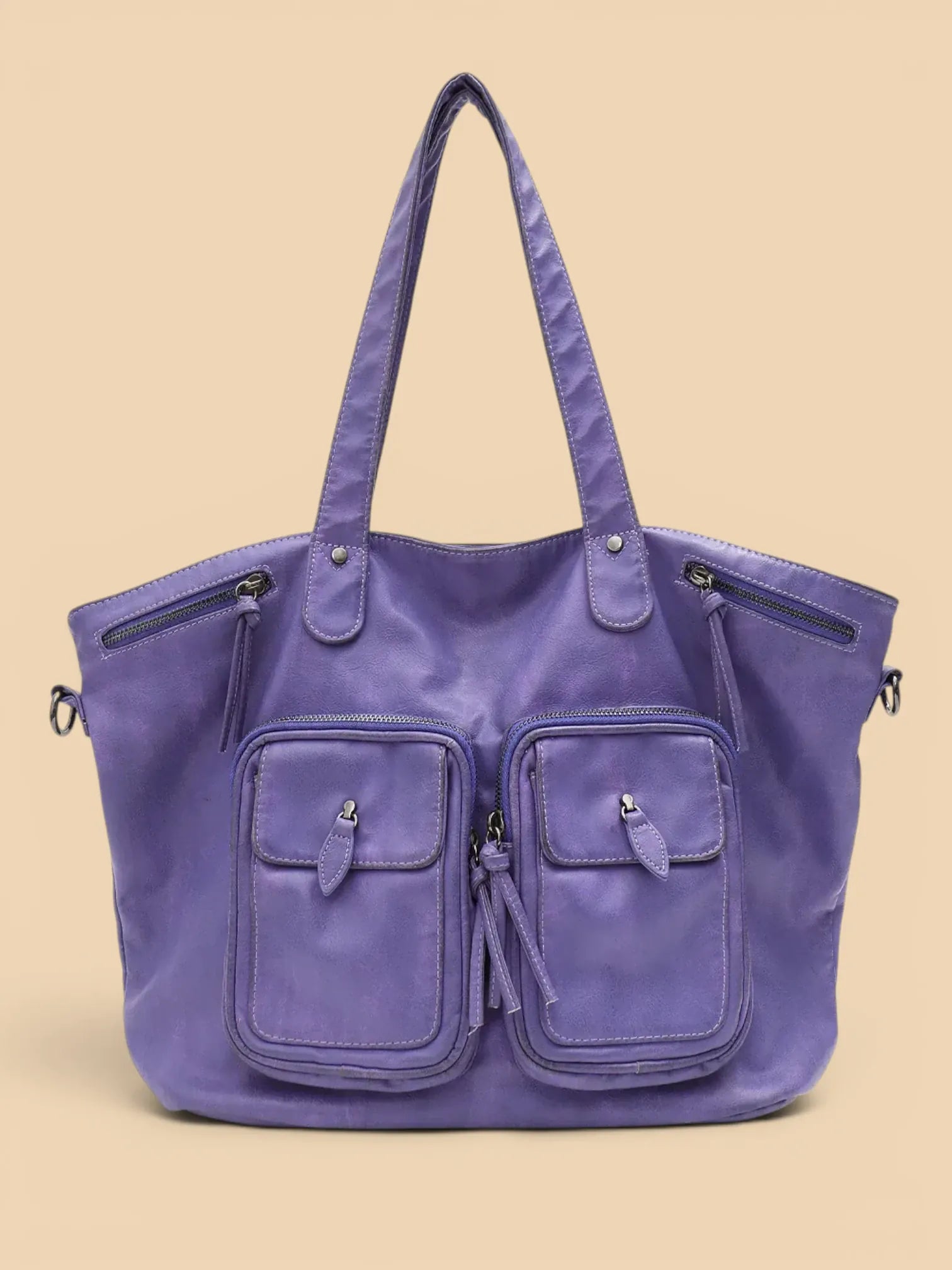 Sac Cuir Vegan Lavé Multi-Poches Femme Violet