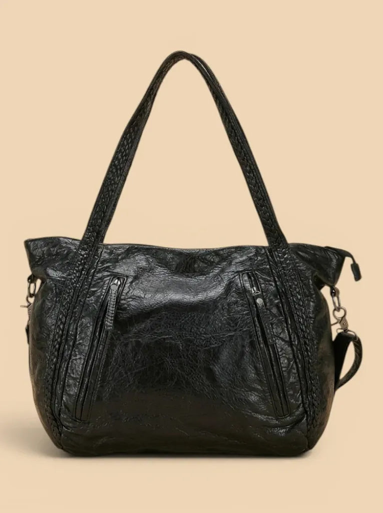 Sac Cuir Vegan Souple Tressé Grande Capacité Noir
