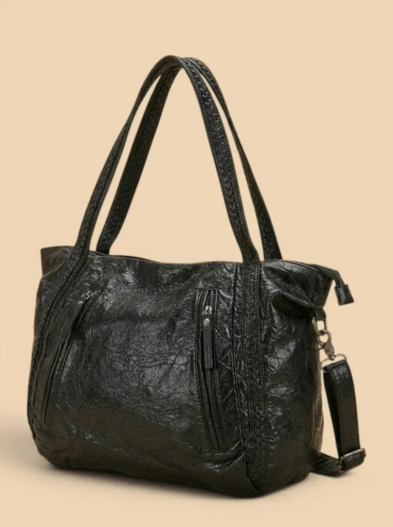 Sac Cuir Vegan Souple Tressé Grande Capacité Noir