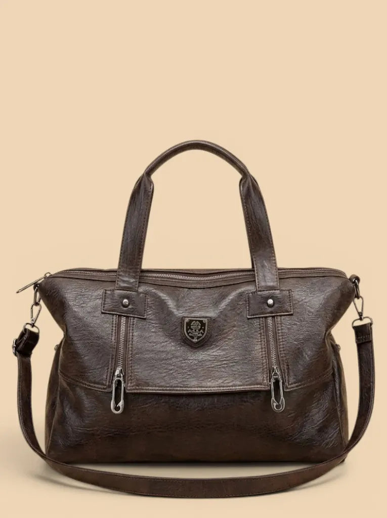 Sac de Cours Blason en Cuir Vegan Café