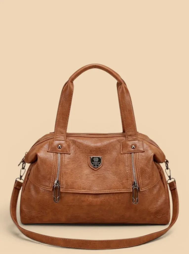 Sac de Cours Blason en Cuir Vegan Marron