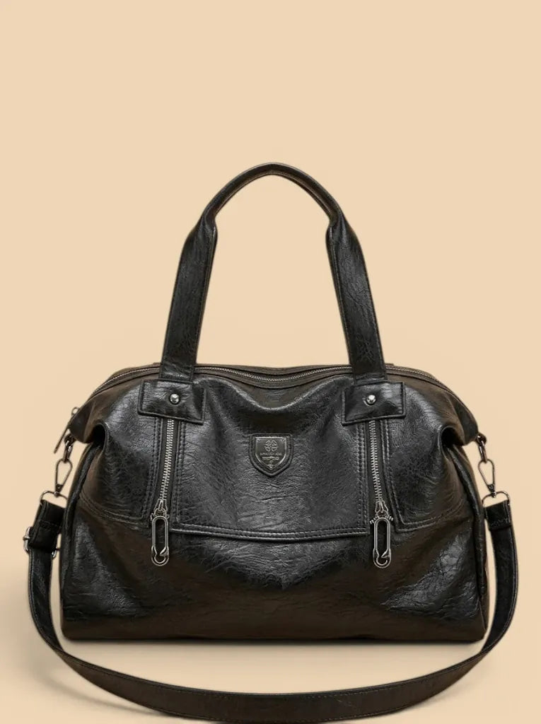 Sac de Cours Blason en Cuir Vegan Noir