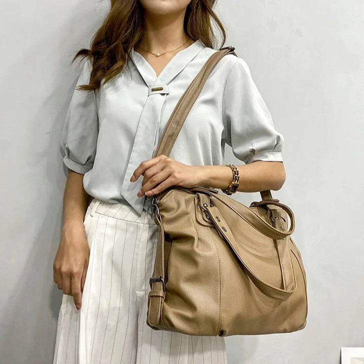 Sac de Cours Cuir Camel Khaki