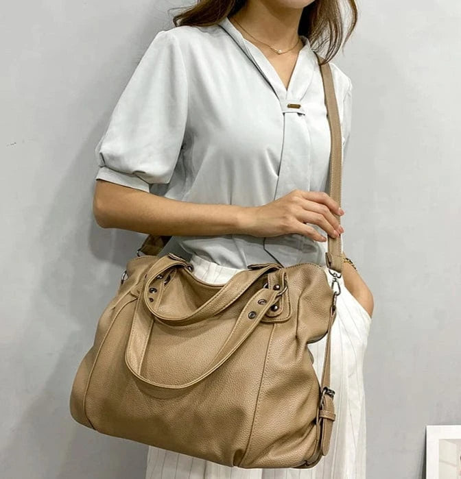 Sac de Cours Cuir Camel Khaki