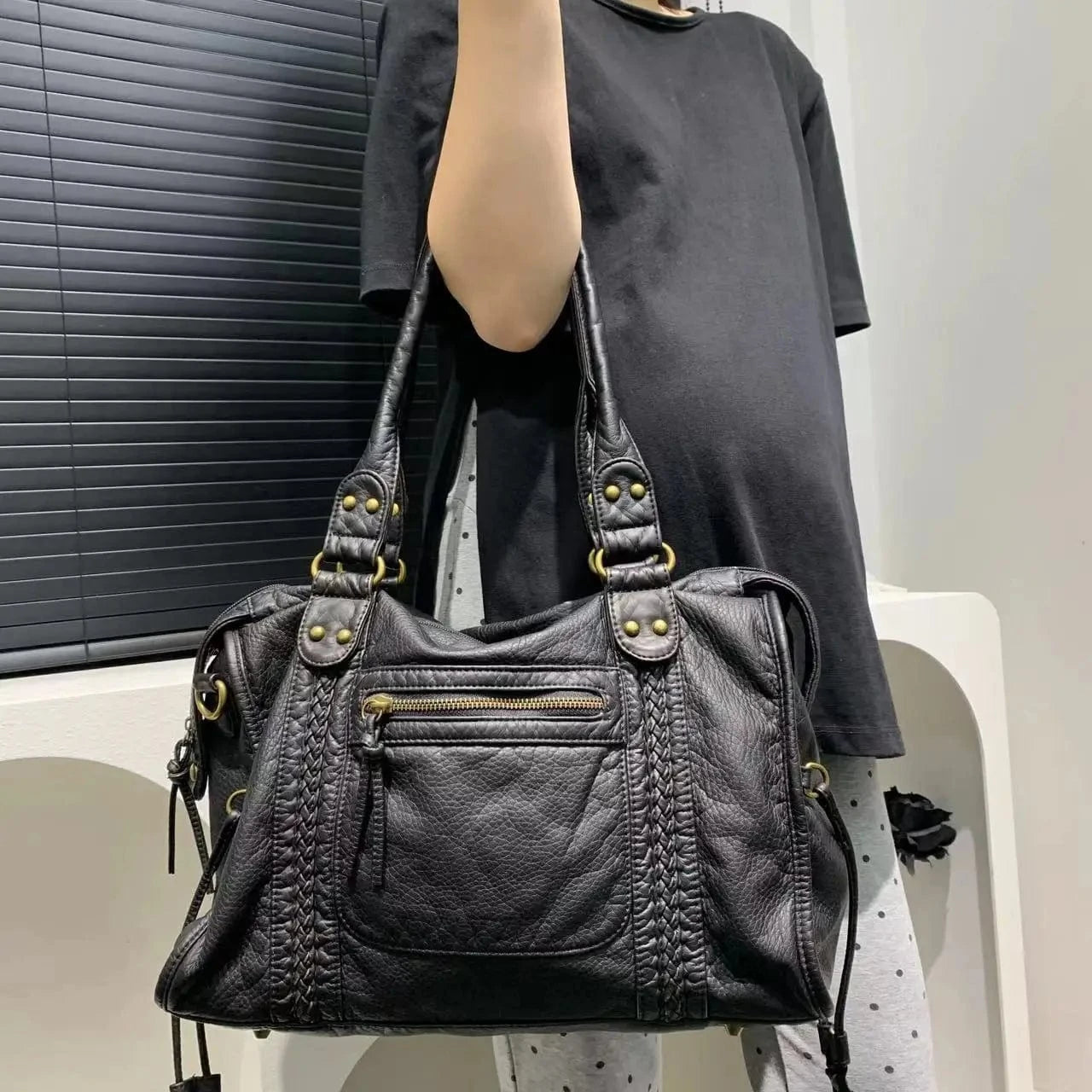 Sac de Cours Cuir Noir Noir