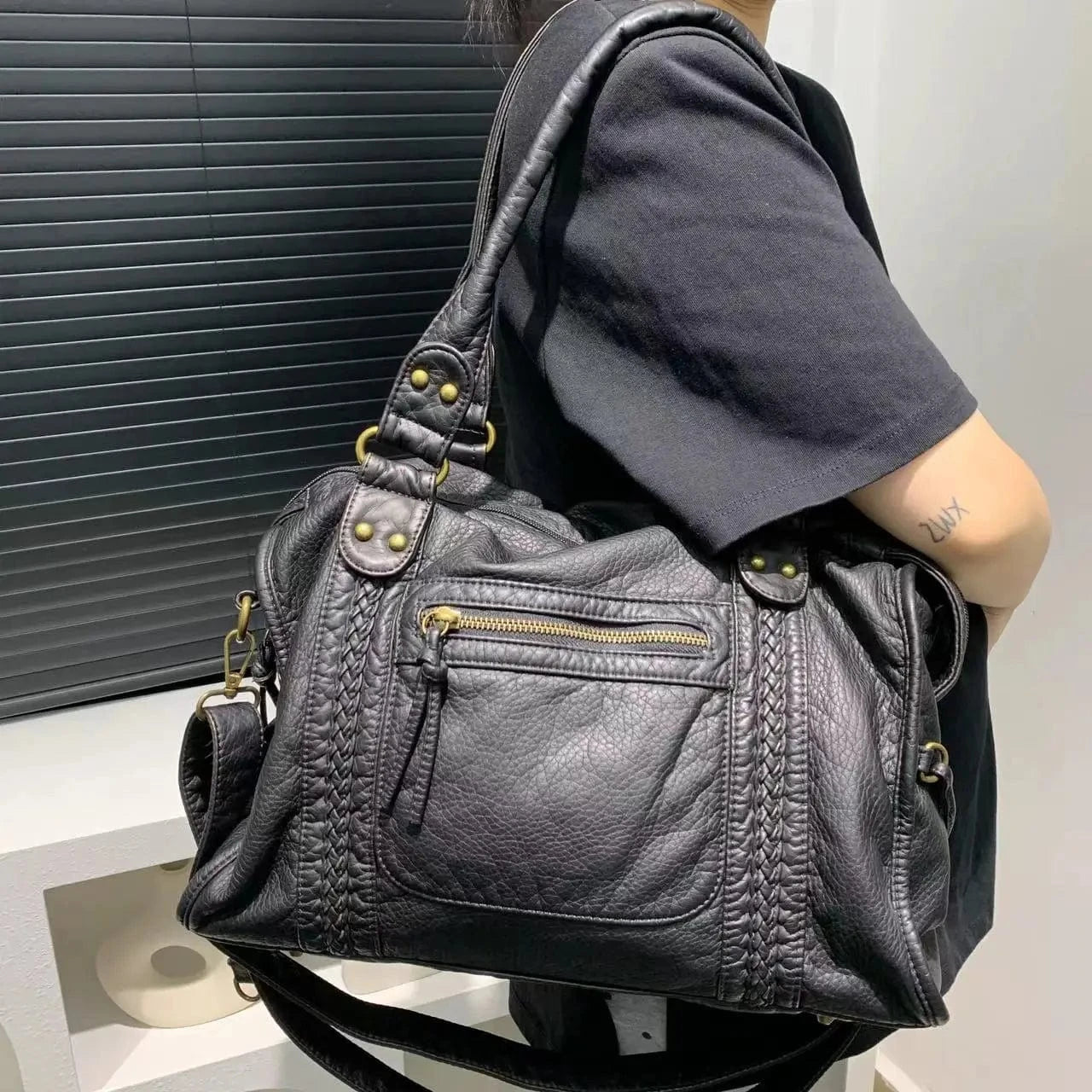 Sac de Cours Cuir Noir Noir