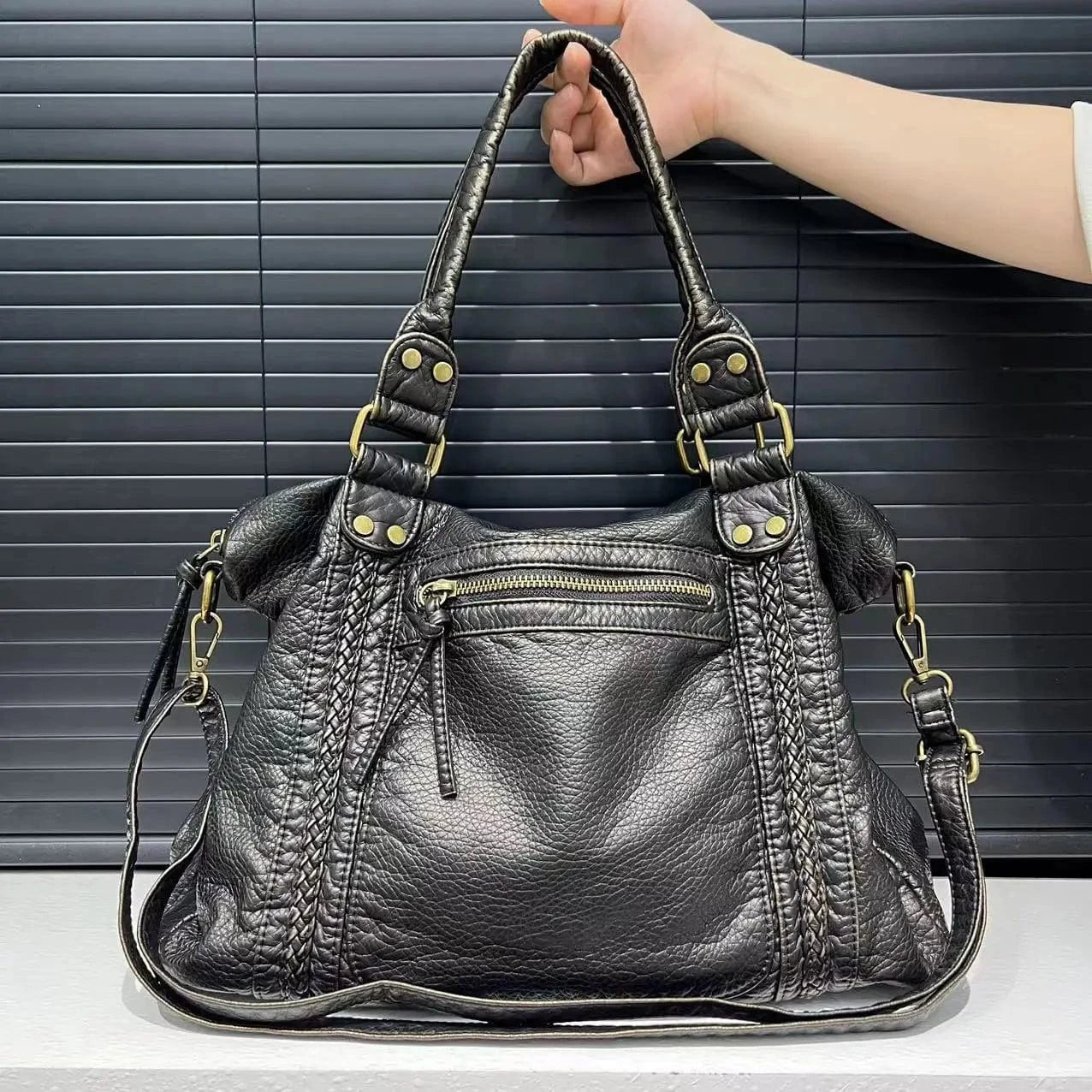 Sac de Cours Cuir Noir Noir