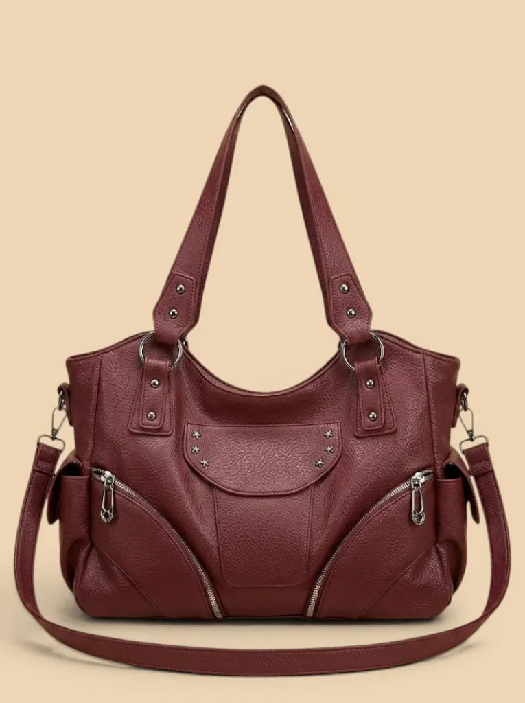 Sac de cours cuir souple poches femme Acajou