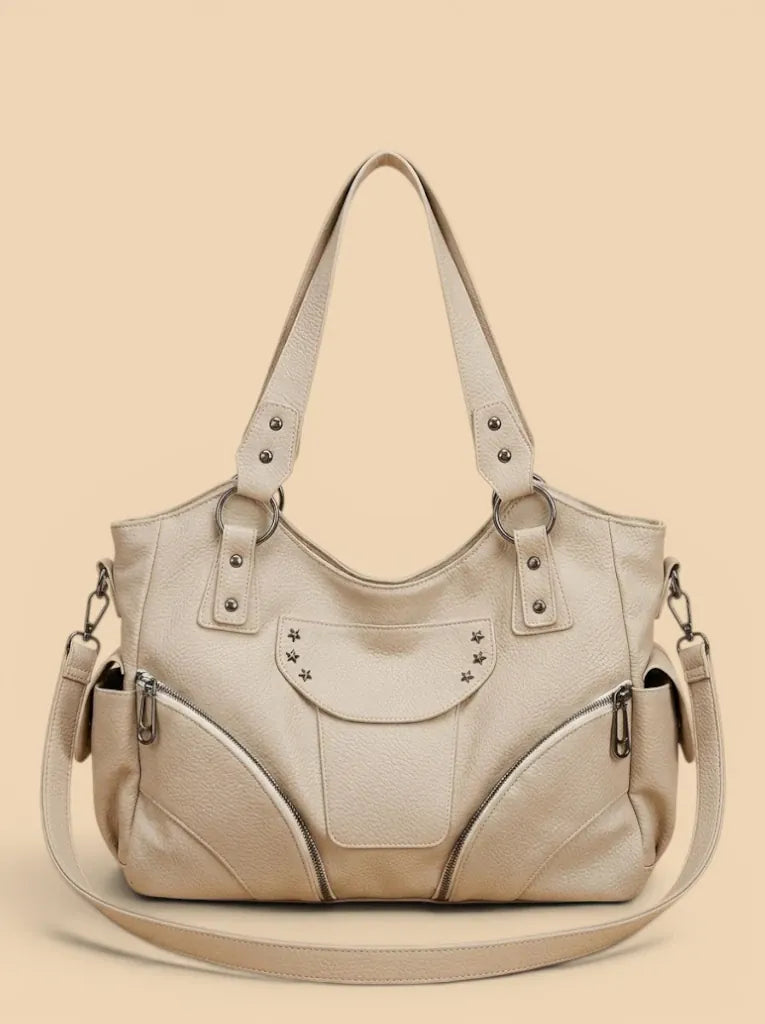 Sac de cours cuir souple poches femme Gris