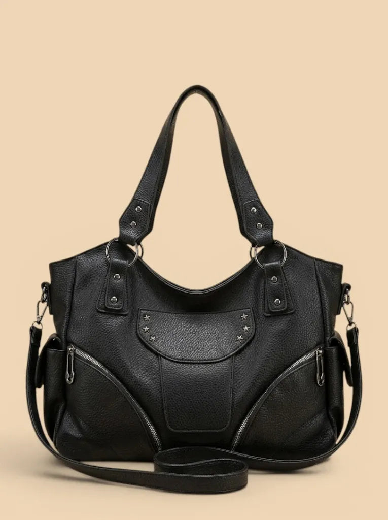 Sac de cours cuir souple poches femme Noir