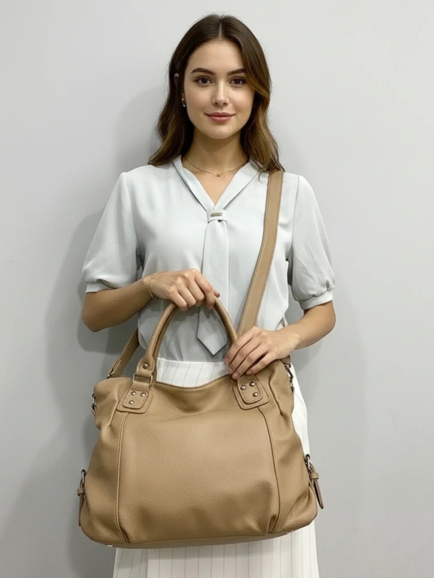 Sac de Cours Cuir Vegan Camel Khaki