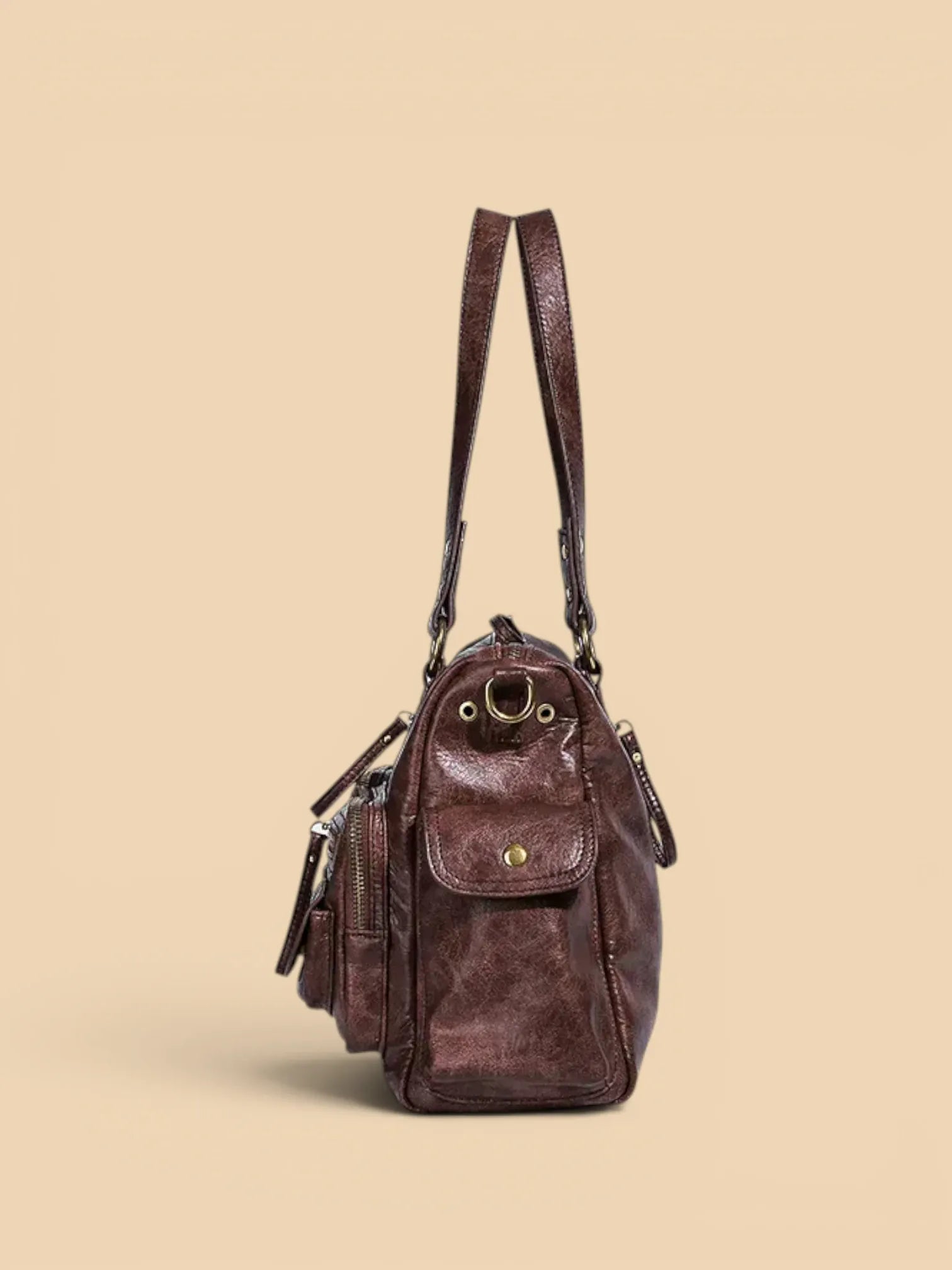 Sac de Cours Cuir Vegan Lavé Multi-Poches Femme