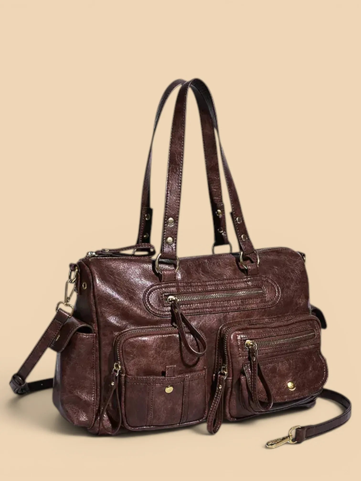 Sac de Cours Cuir Vegan Lavé Multi-Poches Femme