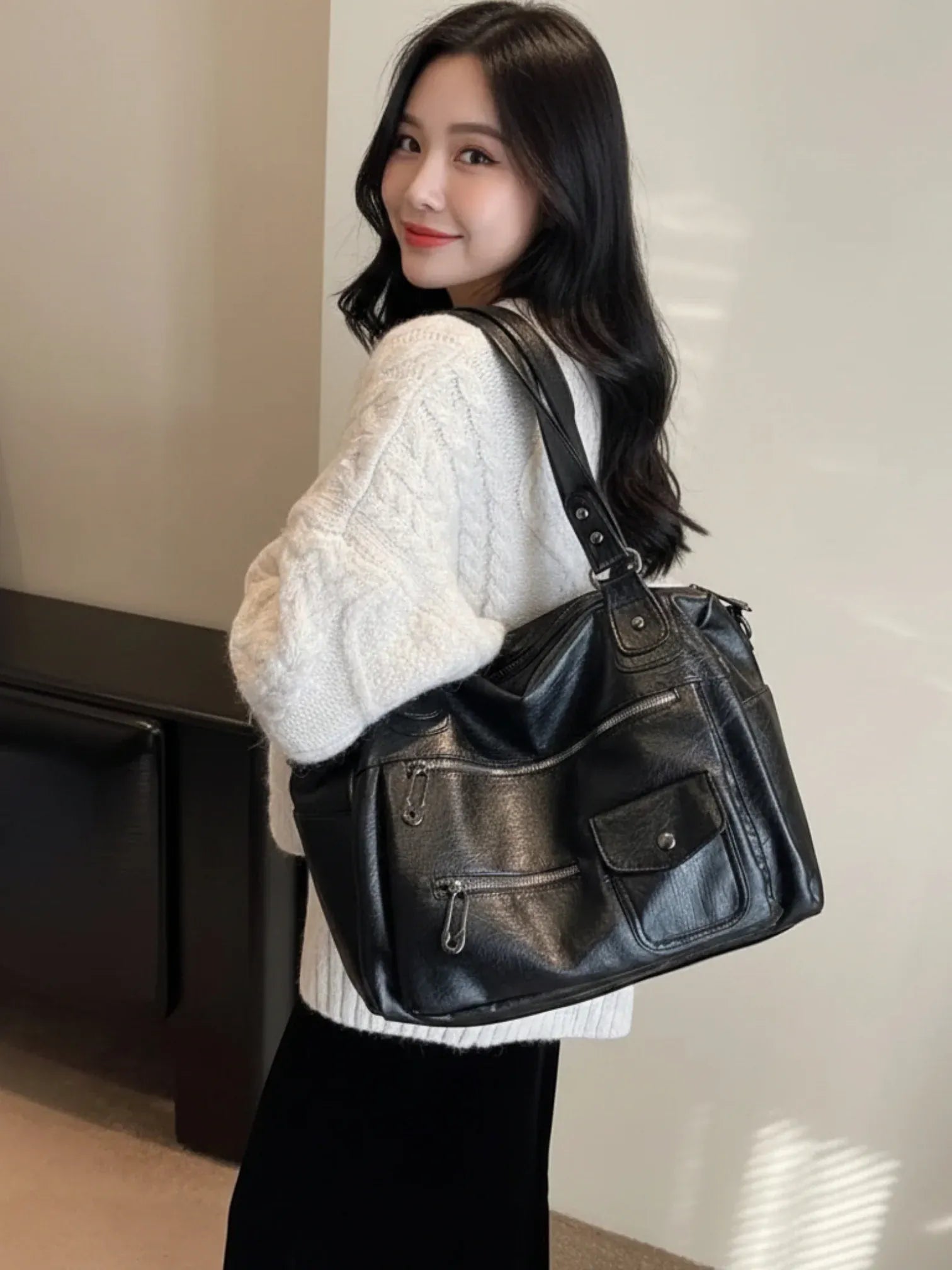 Sac de Cours Cuir Vegan Noir