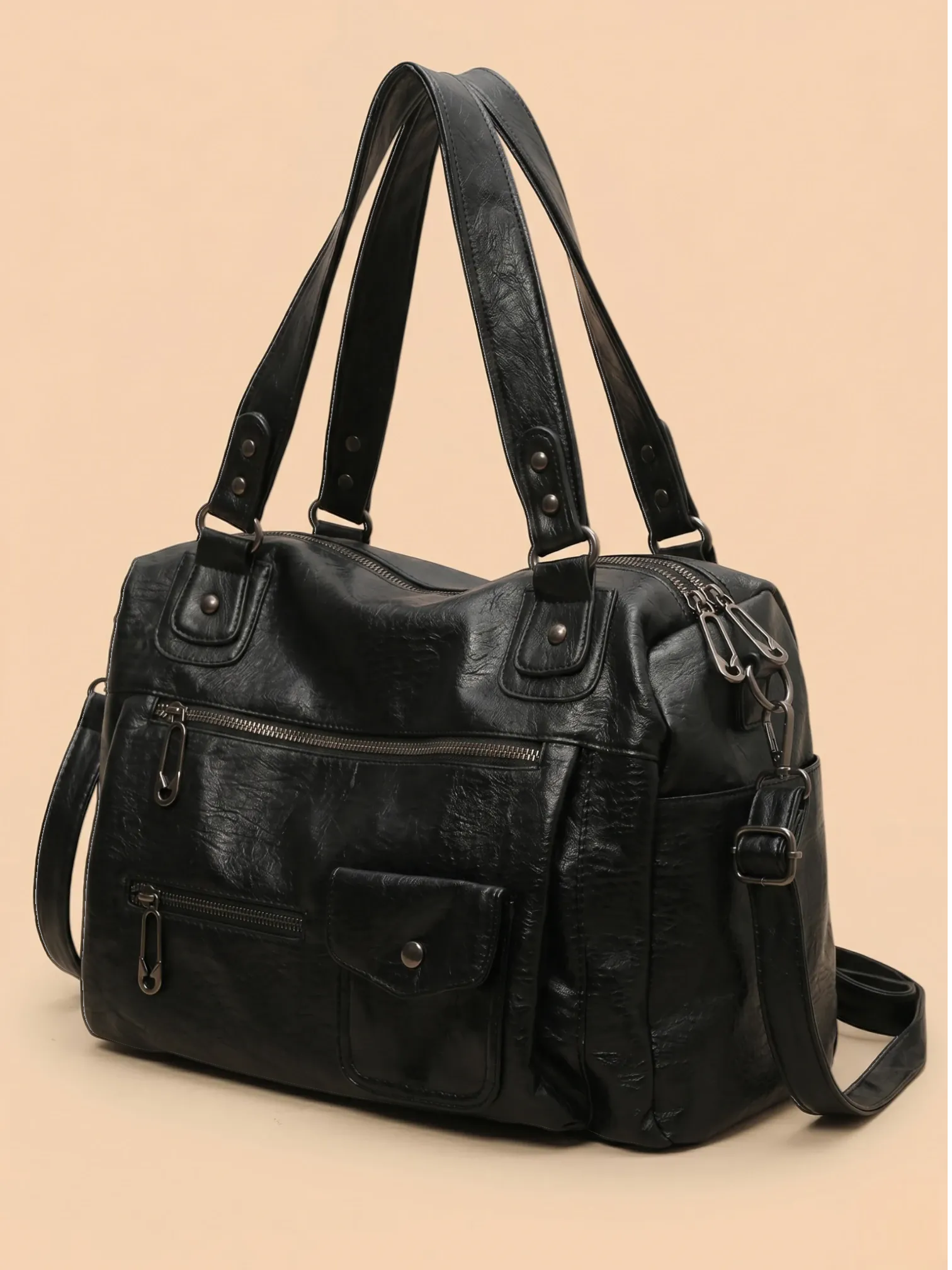 Sac de Cours Cuir Vegan Noir