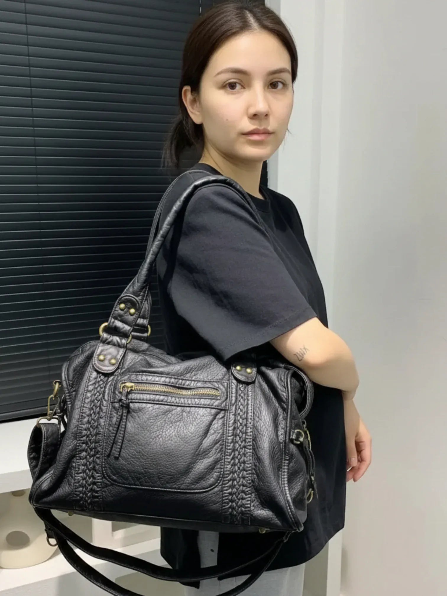 Sac de Cours Cuir Vegan Noir Noir