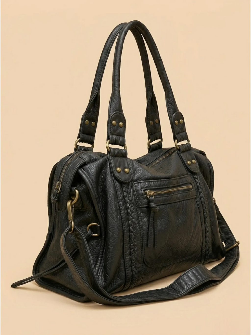 Sac de Cours Cuir Vegan Noir Noir