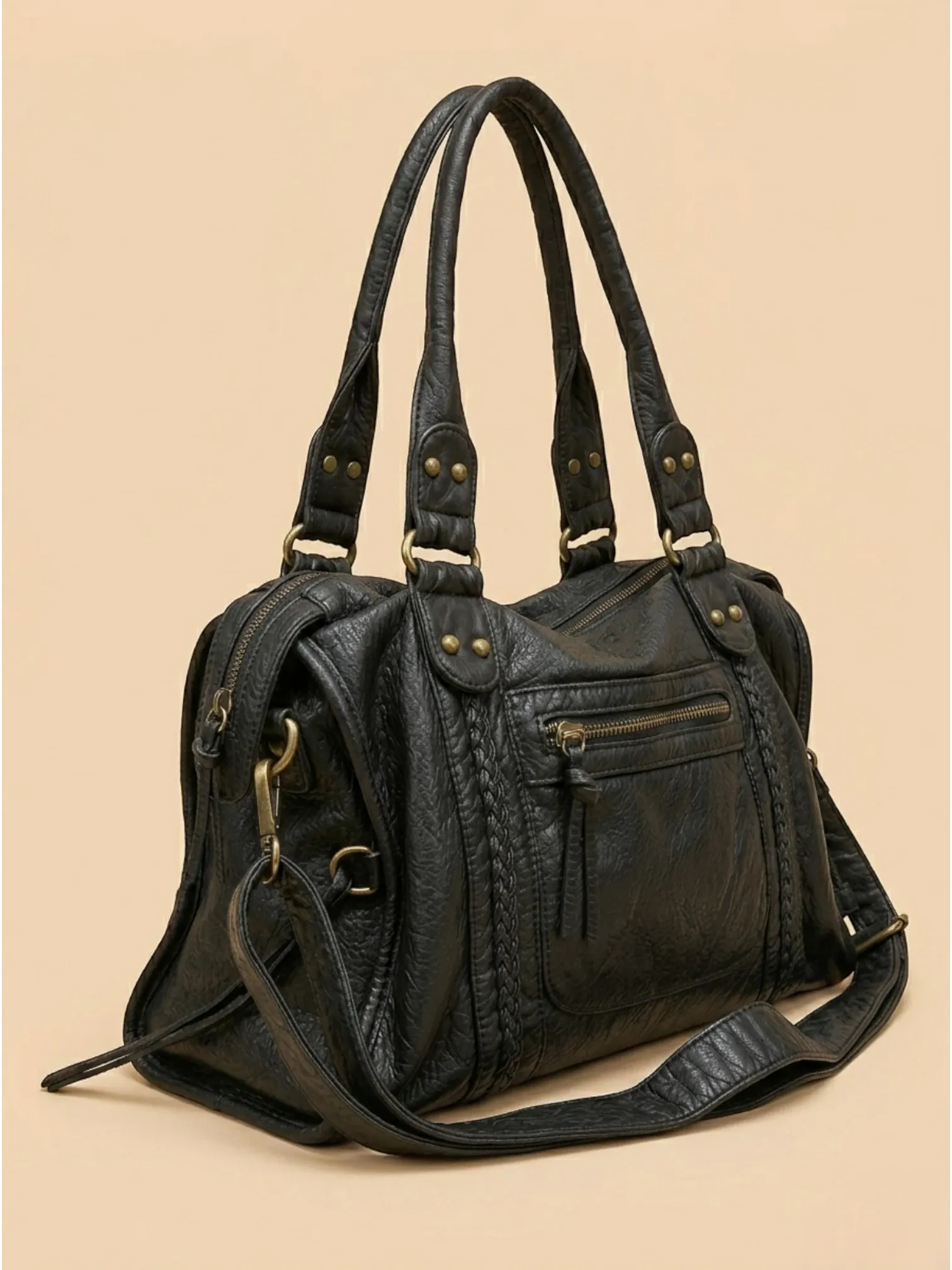 Sac de Cours Cuir Vegan Noir Noir