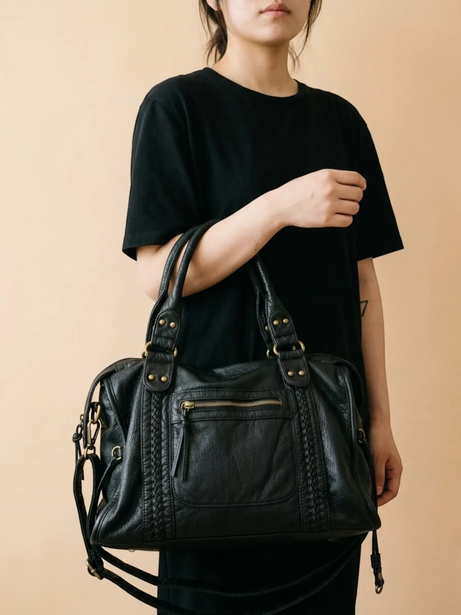 Sac de Cours Cuir Vegan Noir Noir